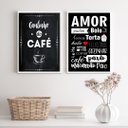 Ver imagem 1 de Kit 2 Quadros Cantinho do Café Amor cozinha 45x34cm - com Vidro:madeira Branca