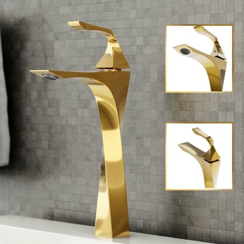 Torneira de Banheiro Lavabo Paris Monocomando 100% Premium Metal Alta Dourada