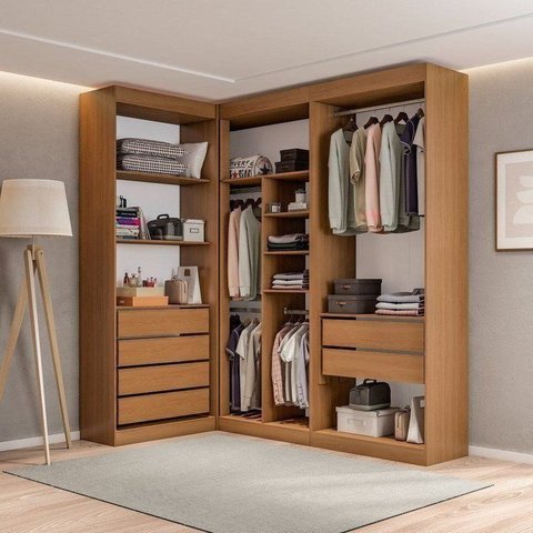 Guarda-Roupas Closet Modulado Roupeiro de Canto L sem Portas 6 Gavetas Versatille Yescasa