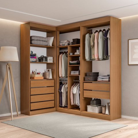 Guarda-Roupas Closet Modulado Roupeiro de Canto L sem Portas 6 Gavetas Versatille Yescasa