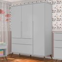 Ver imagem 2 de Guarda Roupa Infantil 2 Gavetas 3 Portas Roupeiro Retrô com Pés Melinda Cinza - Phoenix Baby