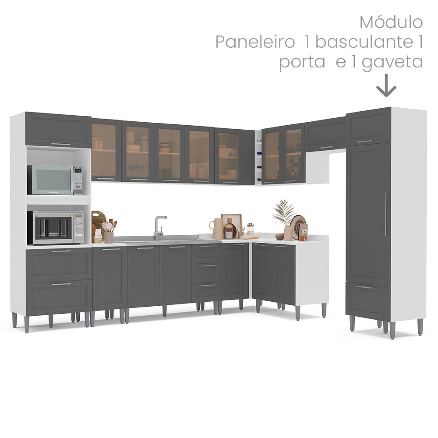 Paneleiro 2 Portas 1 Gaveta 60cm Menu Kitchen Fettuccine  - 4