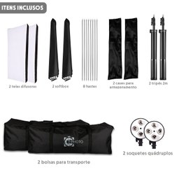 Kit Duplo Softbox Soquete E-27 Quádruplo Tripés 2m T-photo U Unica Unica - 8