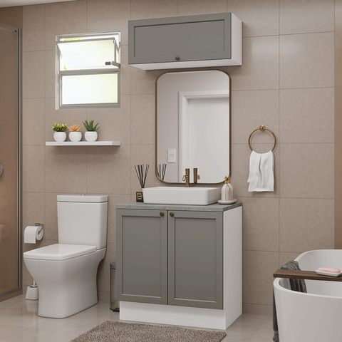 Conjunto Gabinete para Banheiro 80cm 3 Portas Branco/Cinza Vik Madesa 02