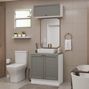 Ver imagem 1 de Conjunto Gabinete para Banheiro 80cm 3 Portas Branco/Cinza Vik Madesa 02