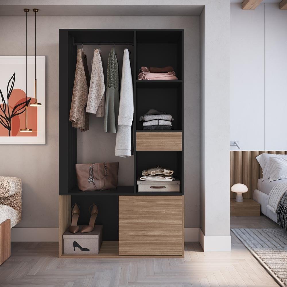 Guarda Roupas Closet com 1 Gaveta 1 Cabideiro 2 Prateleiras e 1 Porta ...