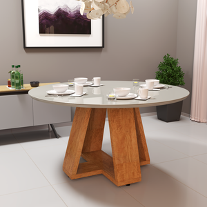 Mesa Pérola 90x90cm Ideal para Sala de Jantar/cozinha Tampo Redondo Offwhite