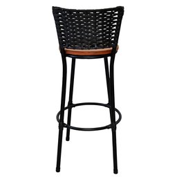 Banqueta Premium Alta em Aço Assento Madeira Peroba Rosa - Encosto em Junco Preto - 8