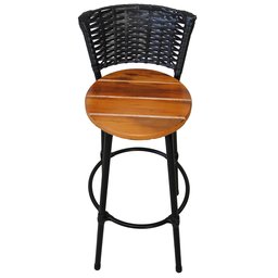 Banqueta Premium Alta em Aço Assento Madeira Peroba Rosa - Encosto em Junco Preto - 4