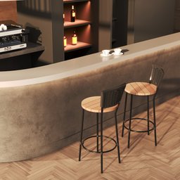 Banqueta Premium Alta em Aço Assento Madeira Peroba Rosa - Encosto em Junco Preto - 2