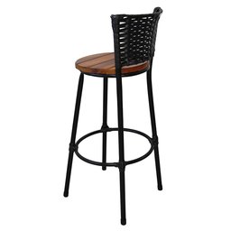Banqueta Premium Alta em Aço Assento Madeira Peroba Rosa - Encosto em Junco Preto - 6