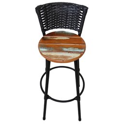 Banqueta Premium Alta em Aço Assento Madeira Peroba Rosa - Encosto em Junco Preto - 7
