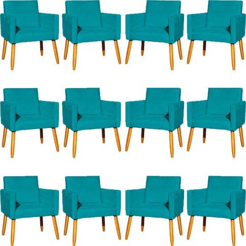 Kit 12 Poltronas Decorativa para Sala Nina Suede Cores Pé Palito 30cm Castanho - Suede