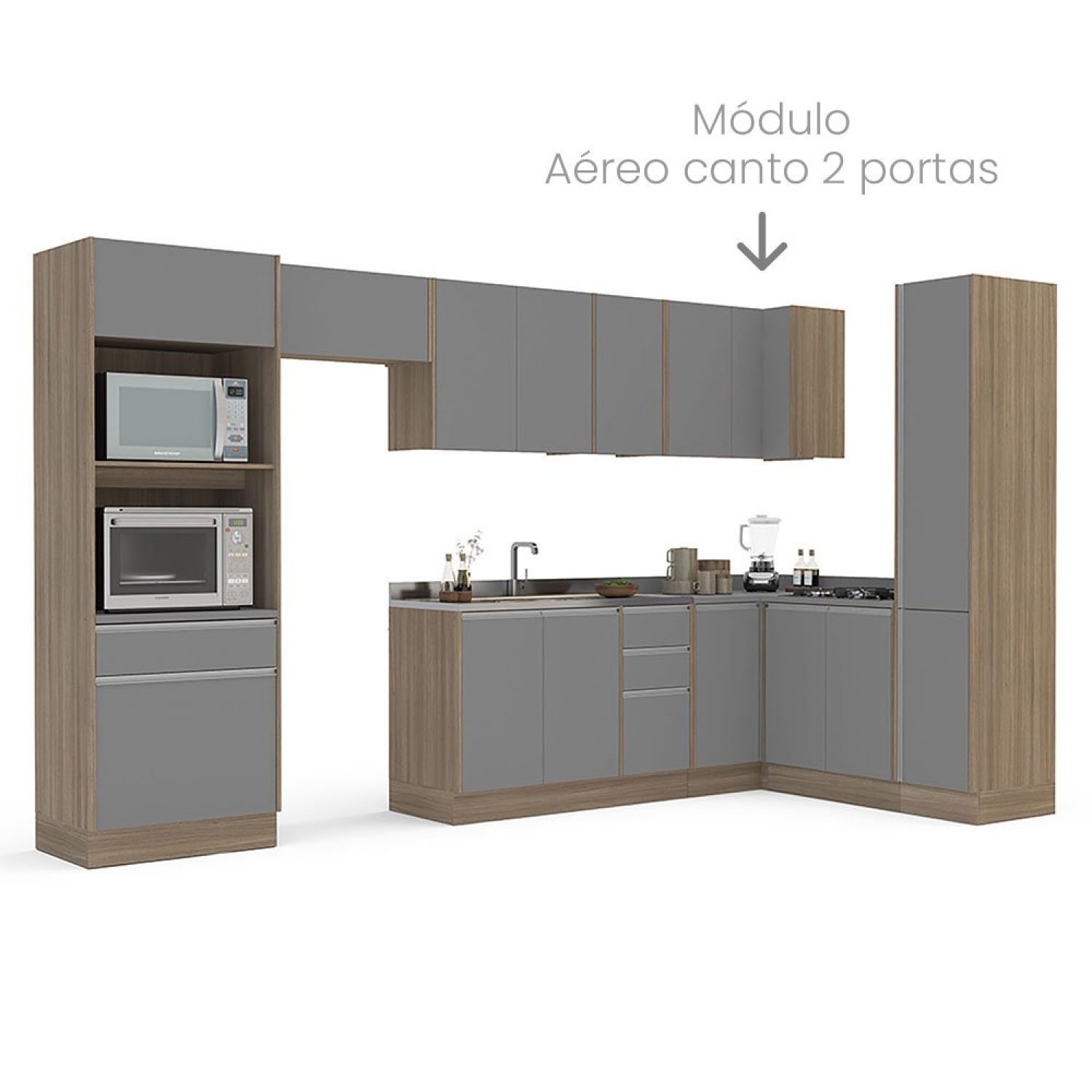 Armário Aéreo de Cozinha Canto 2 Portas 90cm Menu Kitchen Campanele  - 4