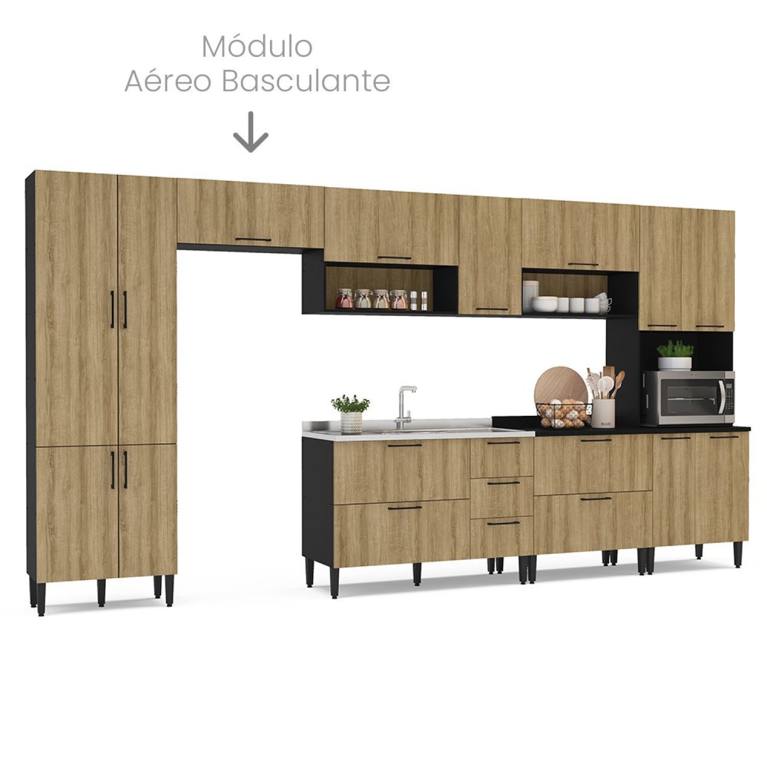 Armário Aéreo de Cozinha 1 Porta Basculante 80cm Menu Kitchen Raviolli  - 4