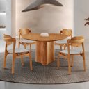 Ver imagem 1 de Conjunto Mesa de Jantar Helena Tampo Organico Laminado 4 Cadeiras Celeste Gold Natural Quartzo/Imbuia Marrom