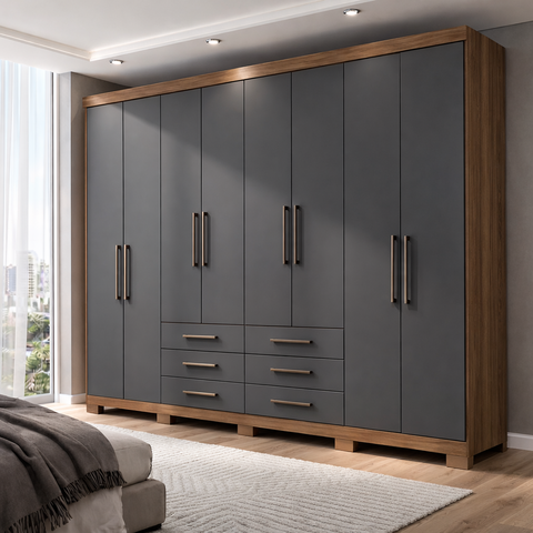Guarda Roupa Casal 8 Portas e 6 Gavetas com Pés Master