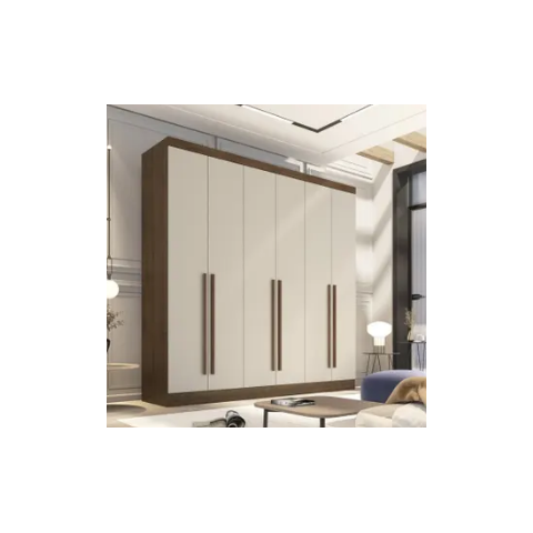 Guarda Roupa Casal 100% MDF 6 Portas 4 Gavetas 219cm Uberaba Castanho/Off White - Valverde