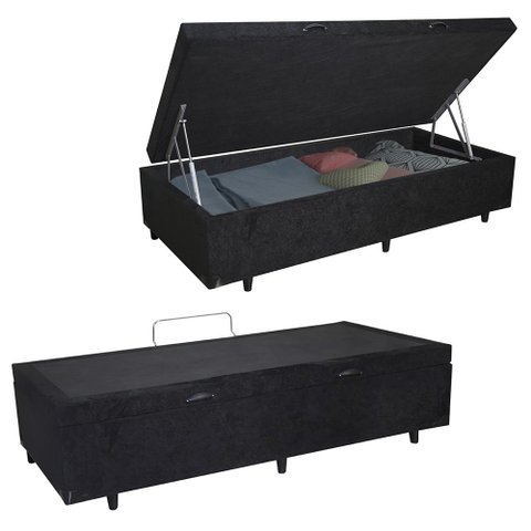 Cama Box Baú Solteirão Suede Preto Emth 96x203x40