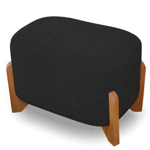 Puff Oval Pé de Madeira Decorativo para Sala Orgânico Confortável e Reforçado Bouclé Fluffy