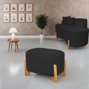 Ver imagem 2 de Puff Oval Pé de Madeira Decorativo para Sala Orgânico Confortável e Reforçado Bouclé Fluffy
