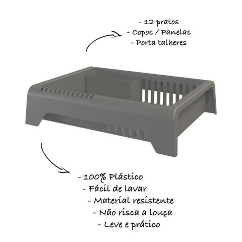 Escorredor de Louça em Plástico Smile - Stolf Cinza