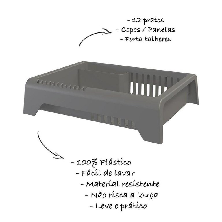 Escorredor de Louça em Plástico Smile - Stolf Cinza Escorredor de Louça em Plástico Smile - Stolf Cinza