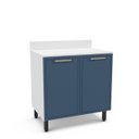 Ver imagem 2 de Balcão de Cozinha Amara 80x92,5cm com Prateleira e 2 Portas Branco/Azul 250019