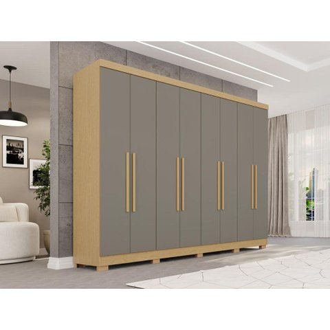 Guarda-Roupa Casal 8 Portas com Pés 241cm Multimóveis Madeirado/Cinza