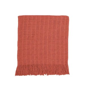Manta Xale Rubi 1,70m X 1,40m com Franja para Sofá Cama 100% Algodão 01 Peça - Terracota