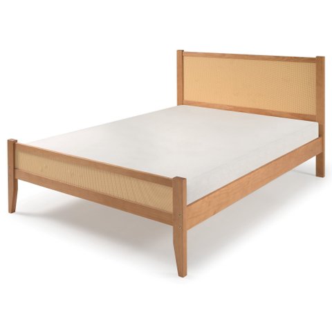 Cama de Casal Inari | 145,5 Cm X 197cm | Madeira Maciça com Palhinha | Caramelo Caramelo