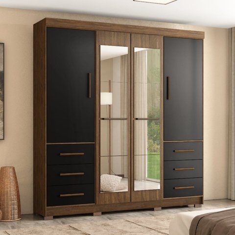 Guarda Roupa Casal com Espelhos 4 Portas 6 Gavetas Estrela 