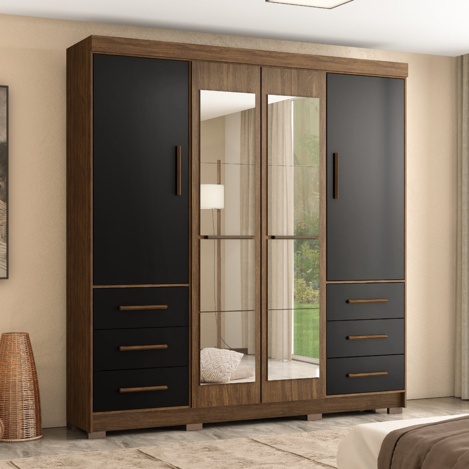Guarda Roupa Casal com Espelhos 4 Portas 6 Gavetas Estrela Menor preço em Guarda Roupa Casal com Espelhos 4 Portas 6 Gavetas Estrela