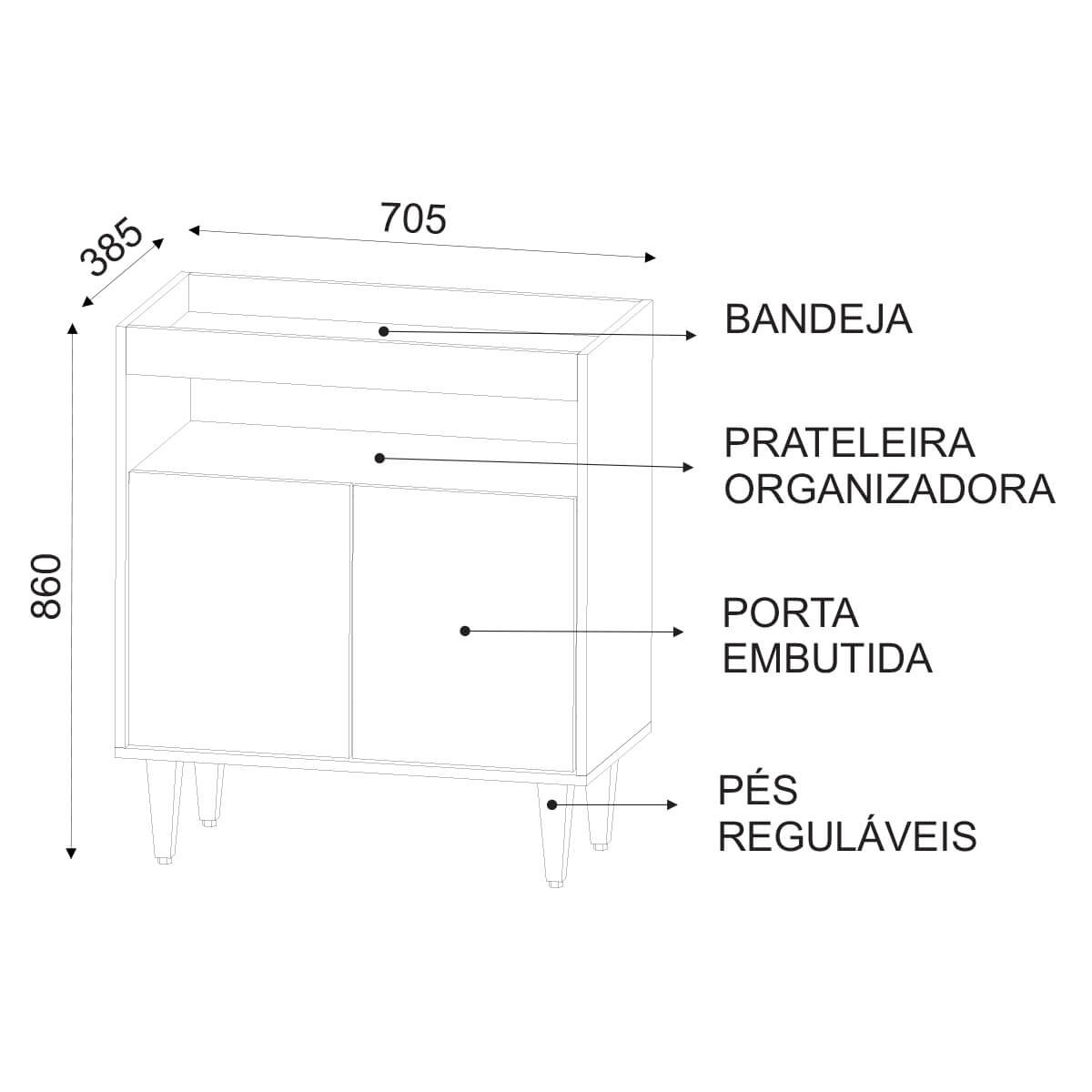 Buffet Balcão Aparador Cantinho do Café Corporativo Escritório 70cm Alice Preto - 4