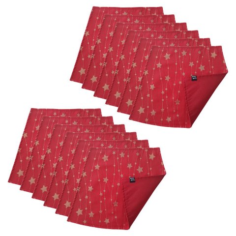 Jogo Americano Luxo Estrela Cadente Vermelho Dupla face 12un