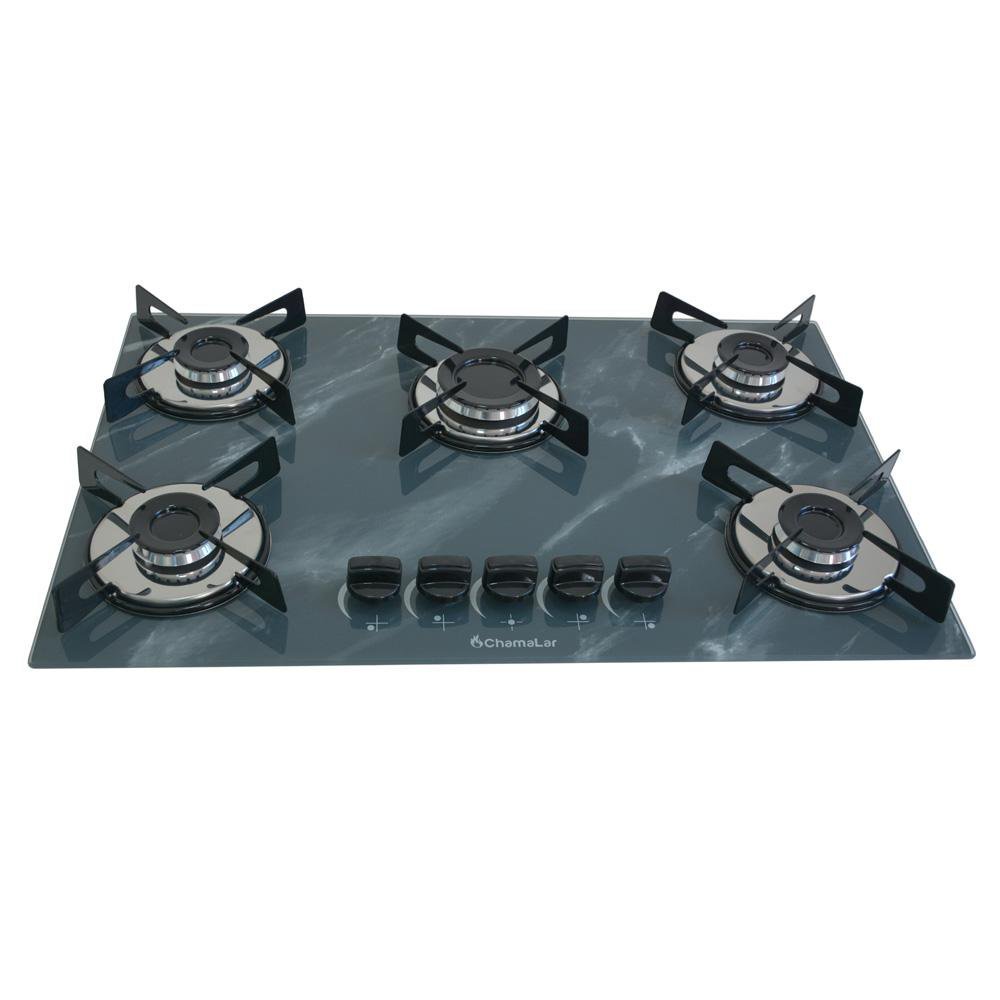 Fogão Cooktop Gás Chapa 5 Bocas Ultra Chama 127/220v Marmorizado Marmo Cinza