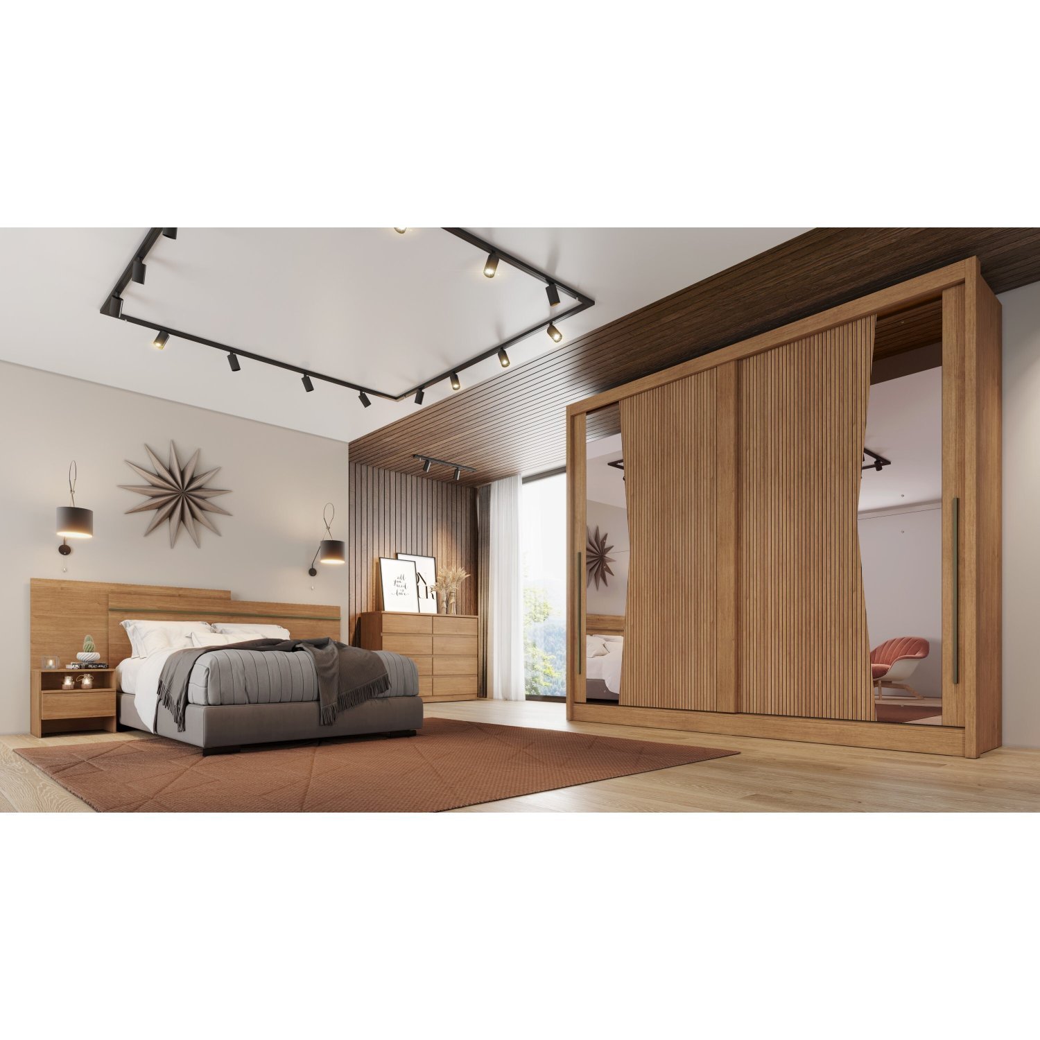 Guarda Roupa Casal com Espelho 2 Portas 6 Gavetas Egeu     - 5