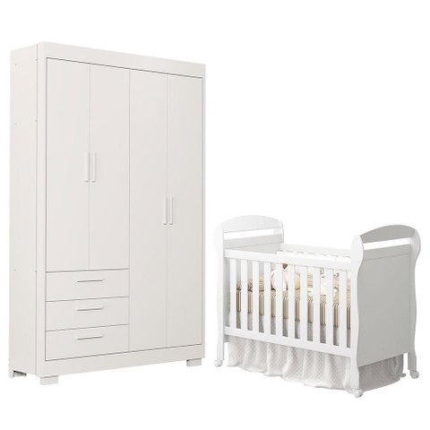 Jogo de Quarto Infantil Guarda Roupa Zaki e Berço Mini Cama Danny Branco Fosco - Reller Móveis