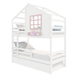 Treliche Casinha com Janela com Grade de Proteção Madeira Maciça Branco/ Rosa Housin - 2