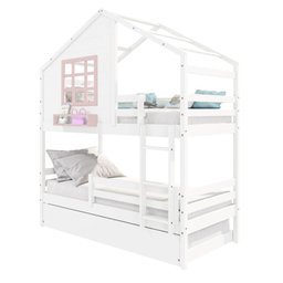 Treliche Casinha com Janela com Grade de Proteção Madeira Maciça Branco/ Rosa Housin - 5