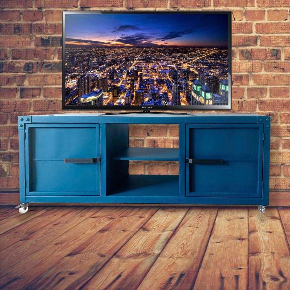 Rack para Tv Queens Estilo Industrial Em Ferro Azul 200cm - 2