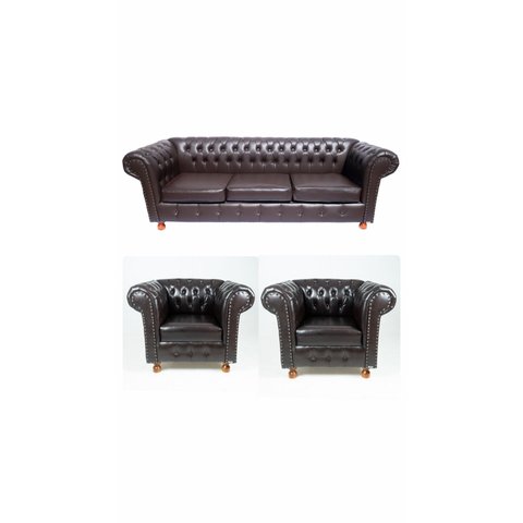 1 Sofá 2.30 + 2 Poltronas Chesterfield Luiz Xv Corano Café /barbearia, Casa, Decoração, Recepção, Sa