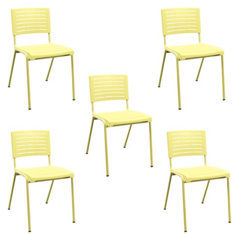 Kit 05 Cadeiras Fixas Multiuso Niala Plaxmetal Nr17 Amarelo Primavera