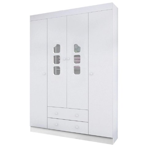 Guarda-Roupa Roupeiro Aquarela 100% MDF Infantil Branco 4 Portas para Quarto
