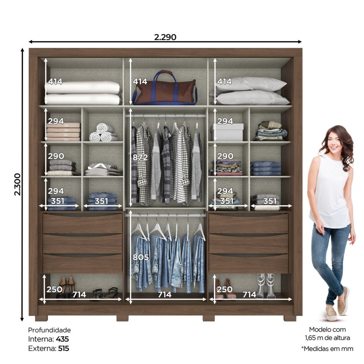 Guarda Roupa Casal 2 Portas 6 Gavetas Gales Henn - 4