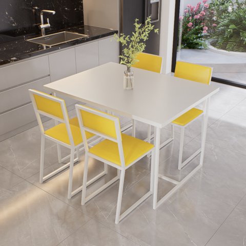 Conjunto Mesa de Jantar Retangular Branca 4 Cadeiras Brancas Riviera Industrial Don Castro Decor Riv