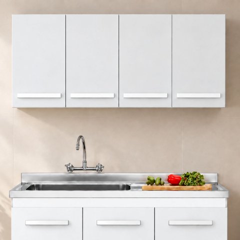 Armário Cozinha Aéreo 120cm 4 Porta Parede Lavanderia Branco