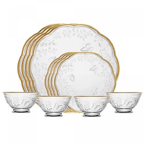 Jogo de Jantar 12 Peças New Butterfly Fio de Ouro Cristal