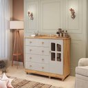 Ver imagem 1 de Cômoda de Bebê 1 Porta com Janela e 4 Gavetas 120cm 100% MDF Maya Clássico Espresso Móveis Bege/Off White/Amêndoa