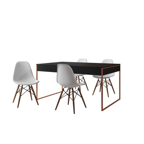 Conjunto Industrial Filadelfia 137x90 Ferro Cobre Tampo Preto 4 Cadeiras Branco
